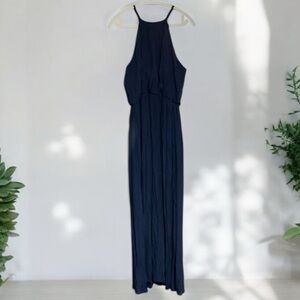 Sz 14 Large Gauze Halter Navy Blue Maxi dress AUW Wedding
